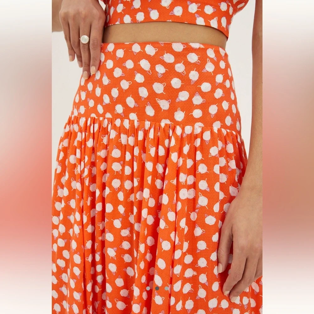Anthropologie Vibrant Red Floral Midi Skirt - Picture 2 of 10